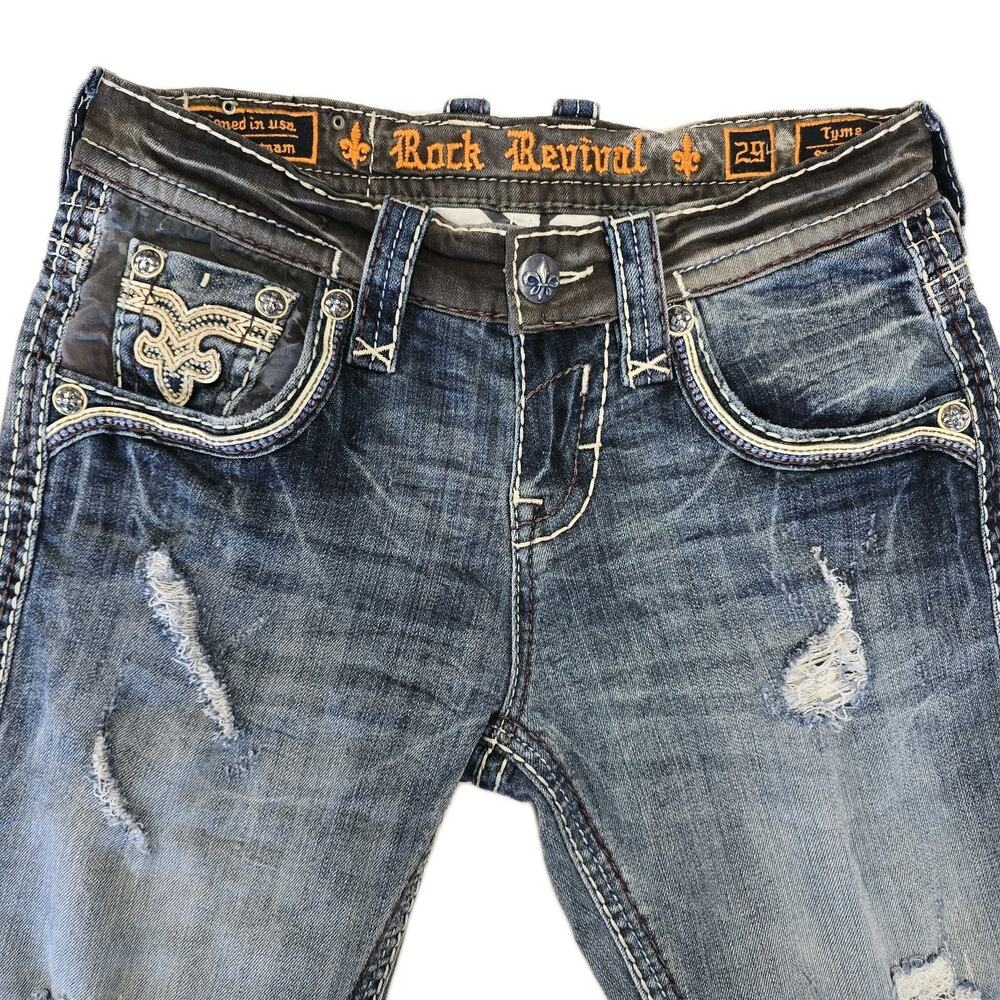 Rock Revival TYME Mens Jeans Straight Leg Size 29 Distressed Thick Stitch MMA - Picture 5 of 12
